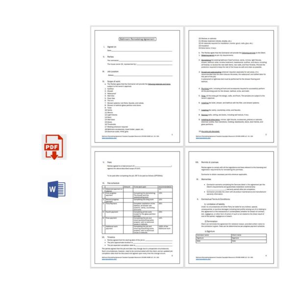 Professional Agreement Template for Bathroom Remodeling